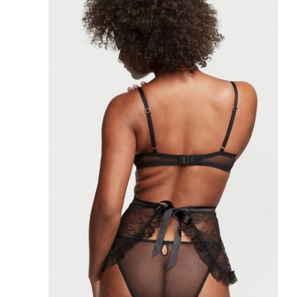 NWT Victoria’s Secret Black Wicked La Fleur Open Back Babydoll Lingerie Top Sz M - Picture 2 of 8